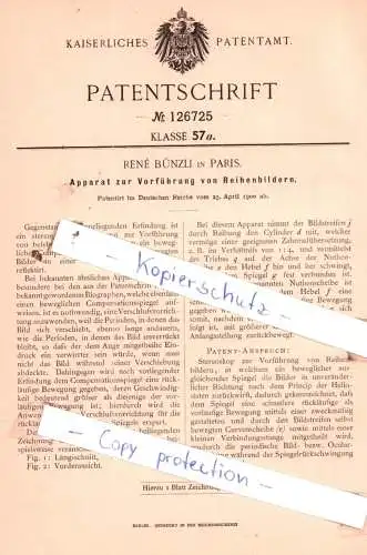 original Patent - Renè Bünzli in Paris , 1900 , Apparat zur Vorführung von Reihenbildern !!!