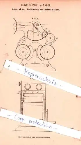 original Patent - Renè Bünzli in Paris , 1900 , Apparat zur Vorführung von Reihenbildern !!!