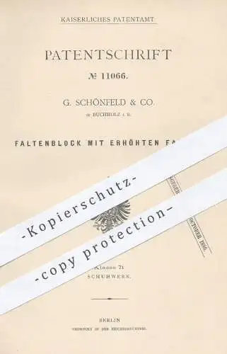 original Patent - G. Schönfeld & Co. , Buchholz , 1880 , Faltenblock | Schuh , Schuhe , Stiefel , Schuster , Schuhmacher