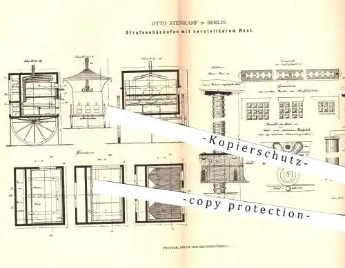 original Patent - Otto Steinkamp , Berlin , 1880 , Straßenbackofen mit verstellbarem Rost | Backofen , Ofen , Bäcker !!