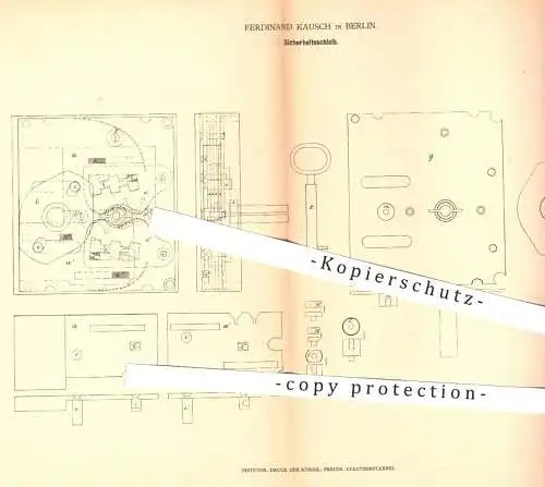 original Patent - Ferdinand Kausch , Berlin , 1878 , Sicherheitsschloss | Schloss , Türschloss , Tür , Türen , Schlosser