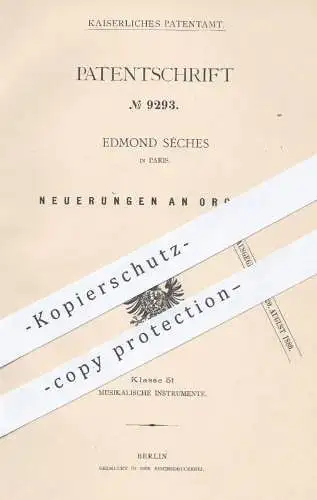 original Patent - Edmond Sèches in Paris , 1879 , Orgel , Orgeln | Organist , Musikinstrumente , Musik , Kirchenorgel !