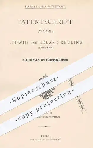 original Patent - Ludwig & Eduard Reuling , Mannheim , 1879 , Formmaschine ,Formmaschinen | Formen , Gießerei , Formerei