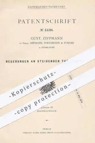 original Patent - Zippmann , Furthmann & Funcke , Düsseldorf , 1878 , steigende Türbänder | Türband , Tür , Türen !!!