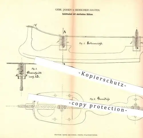 original Patent - Gebr. Jansen , Remscheid Hasten , 1878 , Schlittschuh mit elastischen Stützen | Schlittschuhe , Schuhe