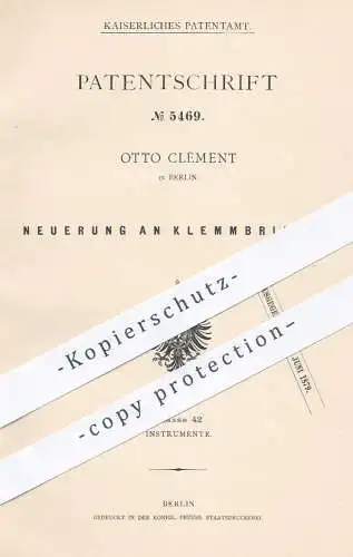 original Patent - Otto Clément in Berlin , 1878 , Klemmbrillen | Brille , Brillen , Optiker , Augenoptiker , Sehhilfe !!