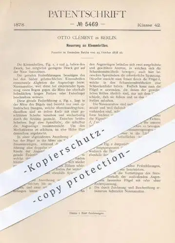 original Patent - Otto Clément in Berlin , 1878 , Klemmbrillen | Brille , Brillen , Optiker , Augenoptiker , Sehhilfe !!