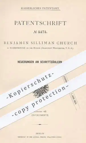 original Patent - Benjamin Silliman Church , Scarborough on the Hudson , Grafschaft Westchester USA 1878 , Schrittzähler