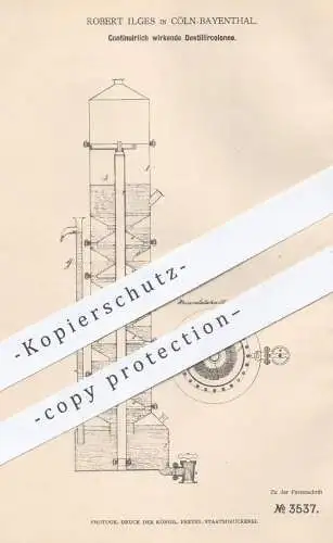 original Patent - Robert Ilges , Köln Bayenthal , 1877 , Destillierkolonne | Destille , Destillation , Maische , Bier !!