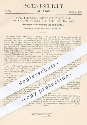 original Patent - James Burbridge , R. Cureton Thorpe , Th. Oakley , Tottenham England 1880 , Klistierspritzen | Spritze