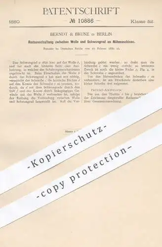 original Patent - Berndt & Brune in Berlin , 1880 , Radausschaltung zwischen Welle u. Schwungrad an Nähmaschinen !!!