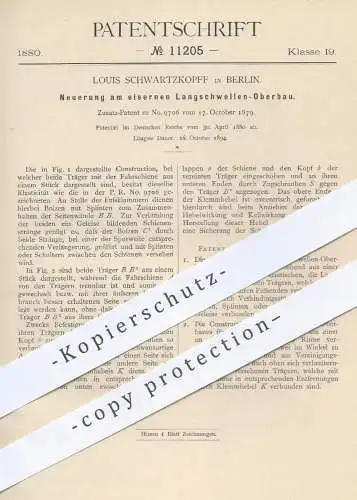 original Patent - Louis Schwartzkopff in Berlin , 1880 , eiserner Langschwellen - Oberbau | Eisenbahnen , Straßenbahn