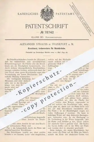 original Patent - Alexander Strauss , Frankfurt / Main , 1894 , Bruchband für Nabelbrüche | Medizin , Arzt , Ärzte !!