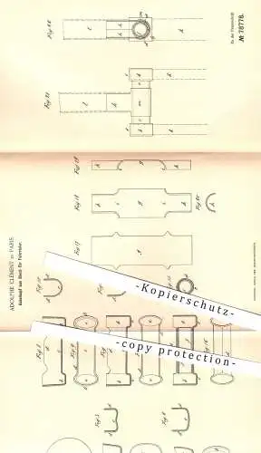 original Patent - Adolphe Clément in Paris , 1894 , Gabelkopf aus Blech für Fahrräder | Fahrrad , Fahrradgabel , Rad !!