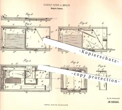 original Patent - Rudolf Stirn , Berlin , 1891 , Magazin - Kamera | Fotografie , Fotograf , Fotografieren , Kameras !!!