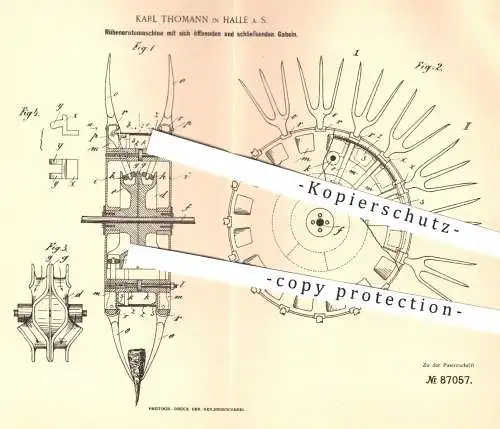 original Patent - Karl Thomann , Halle / Saale , 1895 , Rübenerntemaschine | Rüben , Erntemaschine , Landwirtschaft !!!