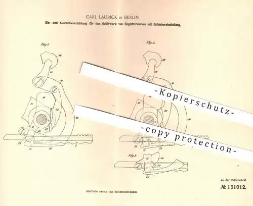 original Patent - Carl Laurick , Berlin , 1901 , Addierwerk von Registrierkassen | Kasse , Kassen , Kassensystem !!