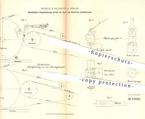 original Patent - Aichele & Bachmann , Berlin , 1880 , Bogenablenkungsgreifer für Buchdruck- u. Steindruck - Pressen !!!