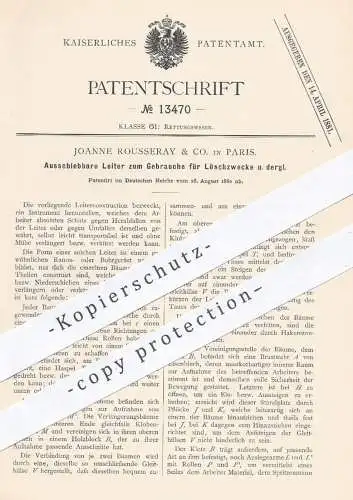 original Patent - Joanne Rousseray & Co. , Paris , 1880 , Ausschiebbare Leiter für Feuerwehr | Feuerwehrmann , Leitern !