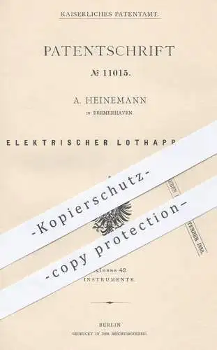 original Patent - A. Heinemann , Bremerhaven , 1880 , Elektr. Lotapparat | Lot | Ausloten von Meerestiefen | Paraboloid