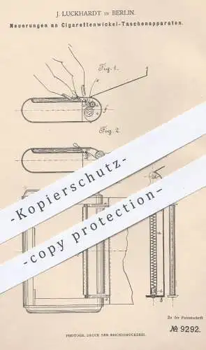 original Patent - J. Luckhardt , Berlin , 1879 , Zigarettenwickel - Taschenapparat | Tabak , Zigaretten , Zigarren !!!