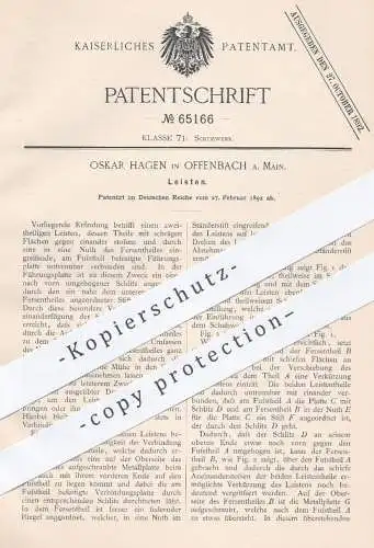 original Patent - Oskar Hagen , Offenbach / Main , 1892 , Leisten für Schuhe | Schuhwerk , Schuh , Schuster , Stiefel !!