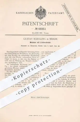 original Patent - G. Schilling , Berlin , 1892 , Weckuhr mit Lichtanzünder | Uhr , Uhren , Uhrmacher , Uhrwerk , Licht !