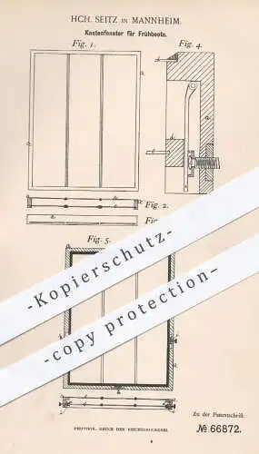 original Patent - HCH. Seitz in Mannheim , 1892 , Kastenfenster für Frühbeet | Fenster , Fensterbauer , Garten , Beet