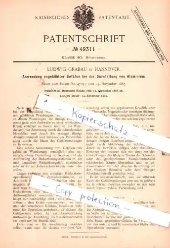 original Patent - Ludwig Grabau in Hannover , 1888 , Hüttenwesen !!!