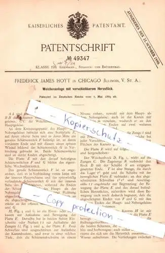 original Patent - Frederick James Hoyt in Chicago , 1889 , Weichenanlage mit verschiebbarem Herzstück !!!