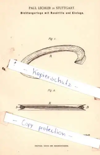 original Patent - Paul Lechler in Stuttgart , 1889 , Dichtungsringe mit Randrille und Einlage !!!