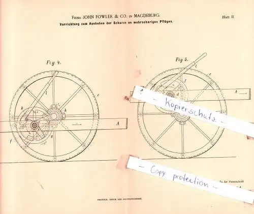 original Patent - Firma John Fowler & Co. in Magdeburg , 1889 ,  Landwirthschaftliche Geräthe !!!