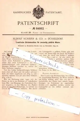 original Patent -  Rudolf Schäfer & Co. in Düsseldorf , 1894 , Lamb`sche Strickmaschine für plattirte Waare !!!