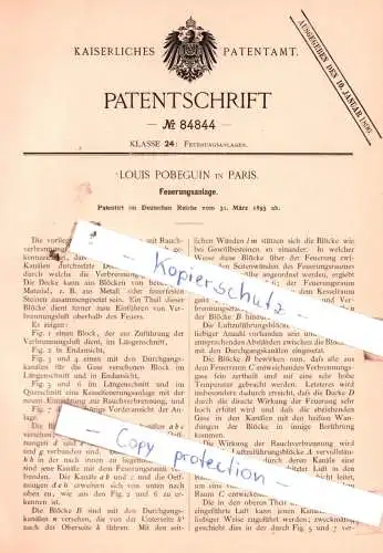 original Patent - Louis Pobeguin in Paris , 1895 , Feuerungsanlage !!!