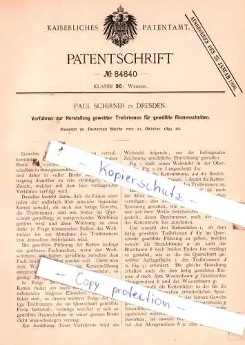 original Patent - Paul Schirner in Dresden , 1893 , Weberei !!!