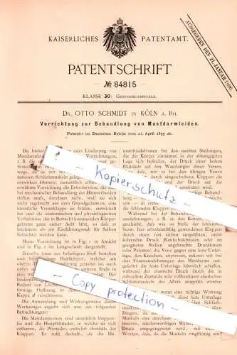 original Patent - Dr. Otto Schmidt in Köln a. Rh. , 1895 , Vorrichtung zur Behandlung von Mastdarmleiden !!!