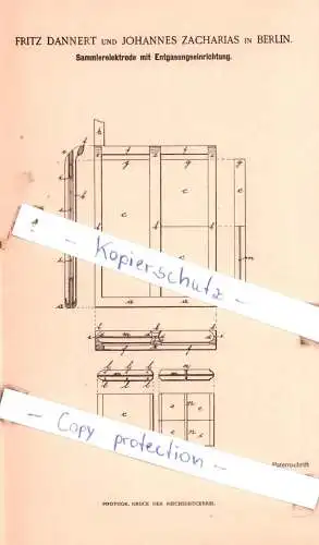 original Patent - Fritz Dannert und Johannes Zacharias in Berlin , 1895 , Elektrische Apparate !!!