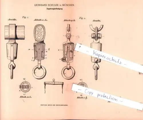 original Patent - Leonhard Schuler in München , 1898 , Zugstrangbefestigung !!!