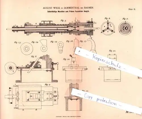 original Patent - A. Weck in Jammerthal bei Barmen , 1890 , Selbstthätige Maschine zum Fräsen faconnirter Knöpfe !!!