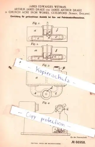 original Patent - James Weyman, Arthur und James Drake in Church Acre Iron Works , England , 1892 , !!!