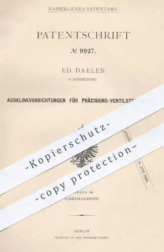 original Patent - Ed. Daelen in Düsseldorf , 1879 , Ausklinken der Präzisions- Ventilsteuerungen an Dampfmaschinen !!!