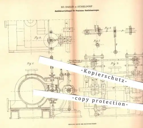 original Patent - Ed. Daelen in Düsseldorf , 1879 , Ausklinken der Präzisions- Ventilsteuerungen an Dampfmaschinen !!!