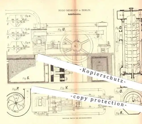 original Patent - H. Nehrlich , Berlin 1880 , Kaltluftmaschine | Kühlung , Trocknung & Reinigung von Luft | Eis , Schnee