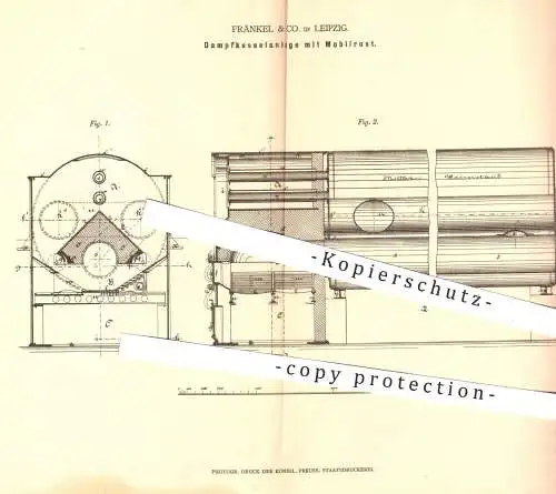 original Patent - Fränkel & Comp. , Leipzig , 1878 , Dampfkesselanlage mit Mobilrost | Dampfkessel , Kessel , Rost !!!