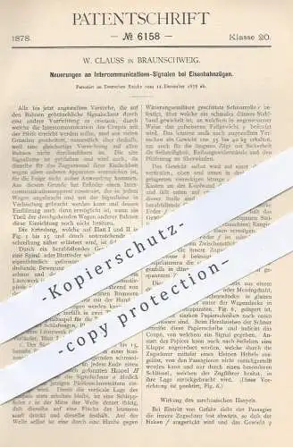 original Patent - W. Clauss , Braunschweig , 1878 , Interkommunikationssignale an Eisenbahnen | Eisenbahn , Zug  Signale