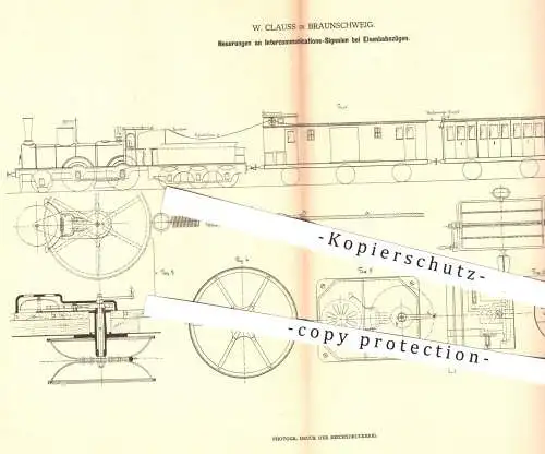 original Patent - W. Clauss , Braunschweig , 1878 , Interkommunikationssignale an Eisenbahnen | Eisenbahn , Zug  Signale