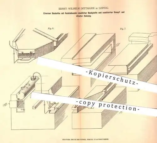 original Patent - Ernst W. Dittmann , Leipzig , 1879 , Eiserner Backofen mit Backplatte aus Emaille | Heizung , Bäcker !