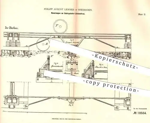 original Patent - Philipp August Lemmer , Wiesbaden , 1881 , Gebirgsbahn - Lokomotiven | Eisenbahn , Eisenbahnen , Bahn