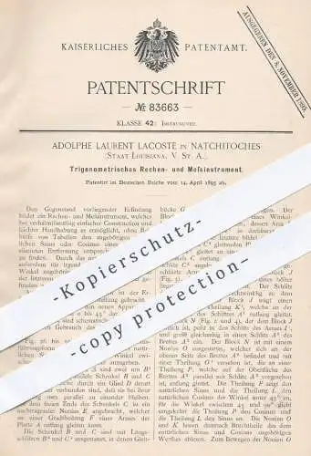 original Patent - Adolphe L. Lacoste , Natchitoches Louisiana USA 1895 , Trigometrisches Instrument Rechnen u. Messen