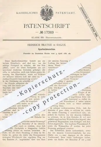 original Patent - Heinrich Bratke , Sagan , 1881 , Sparkochmaschine | Kochherd , Herd , Ofen , Öfen , Kochen , Kocher !!